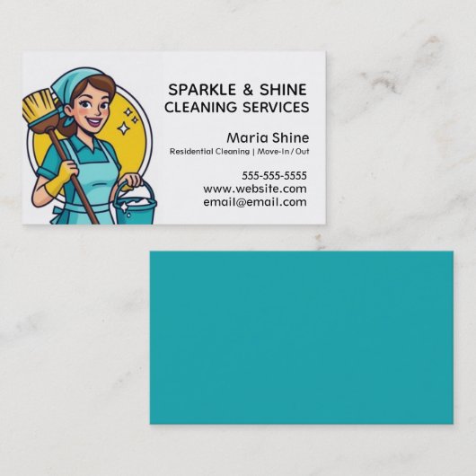 Turquoise Maid House Cleaning Lady Service 名刺 (正面/裏面)