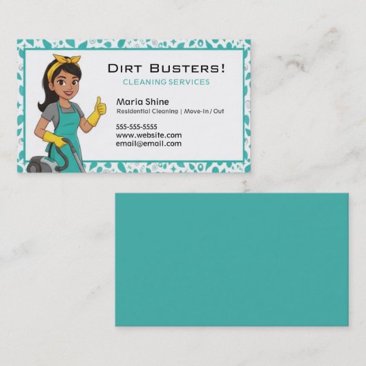 Turquoise Maid House Cleaning Lady Service 名刺 (正面/裏面)