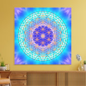 turquoise mandala with flower of life キャンバスプリント (インサイチュ (リビング))