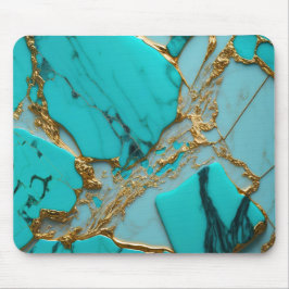 Turquoise Marble with Golden Veins マウスパッド