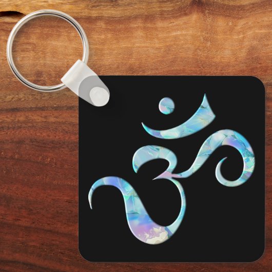 Turquoise Marbled Om キーホルダー (正面)