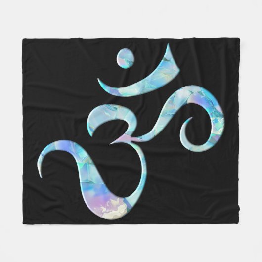 Turquoise Marbled Om フリースブランケット (正面(横))