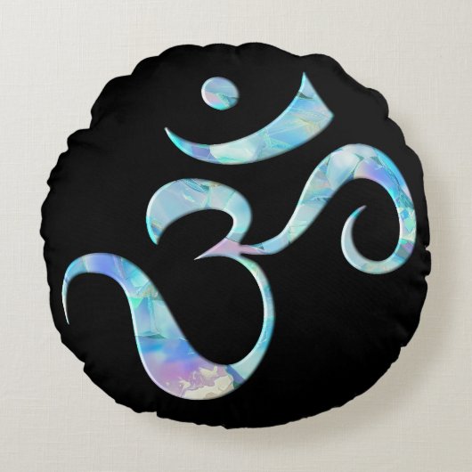 Turquoise Marbled Om ラウンドクッション (正面)