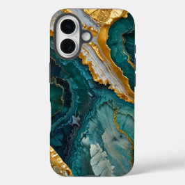 Turquoise marbling with gold iPhone 16ケース