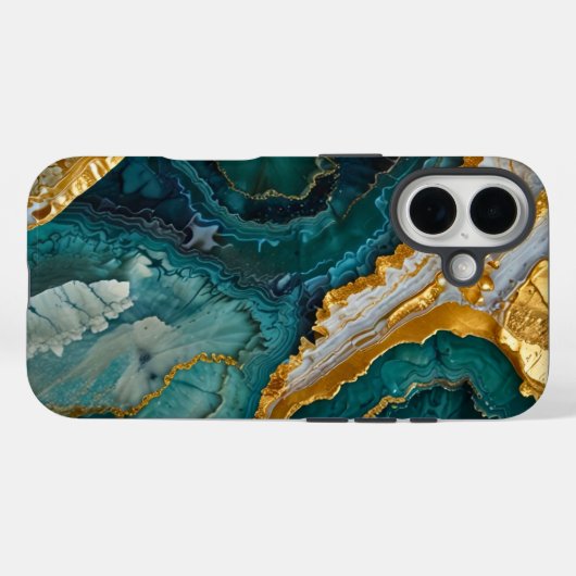 Turquoise marbling with gold Case-Mate iPhoneケース (裏面 (横))