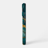 Turquoise marbling with gold iPhone 16ケース (左側面)