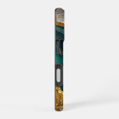 Turquoise marbling with gold iPhone 16ケース (右側面)