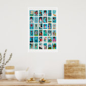 Turquoise Matchbox Labels Collage, Vintage ポスター (キッチン)