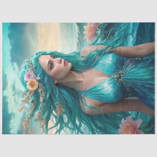 Turquoise Mermaid of the Sea decoupage paper v1 薄葉紙 (正面)