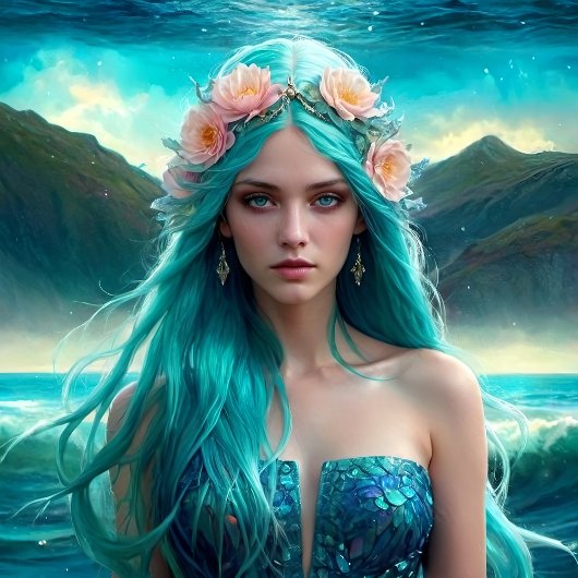 Turquoise Mermaid of the Sea decoupage paper v2 薄葉紙