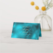 Turquoise metallic monogram initials wedding プレイスカード (裏面)