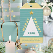 Turquoise Minimalist Christmas Tree Name ギフトタグ