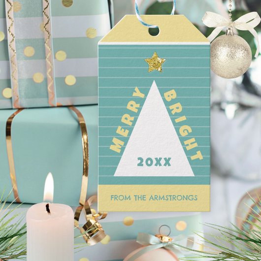 Turquoise Minimalist Christmas Tree Name ギフトタグ