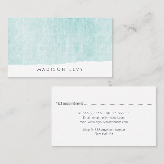 Turquoise Minimalist Distressed Torn  Cards 予約カード (正面/裏面)