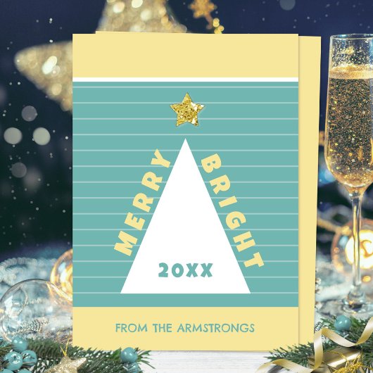 Turquoise Minimalist Geometric Christmas Tree シーズンカード