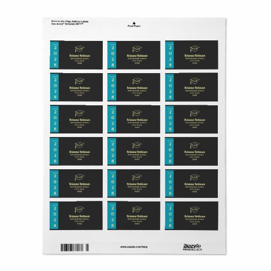 Turquoise Modern Graduation Mailing Address ラベル (フルシート)