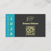 Turquoise Modern Graduation QR Code Name Card コーリングカード (裏面)