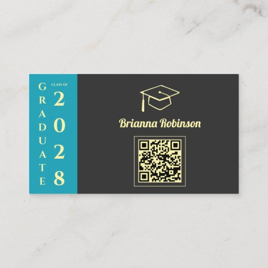 Turquoise Modern Graduation QR Code Name Card コーリングカード (裏面)