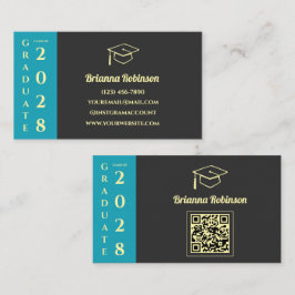 Turquoise Modern Graduation QR Code Name Card コーリングカード