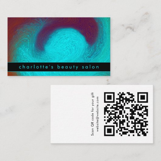 Turquoise Modern Hair Nail Salon Custom QR Code 名刺 (正面/裏面)