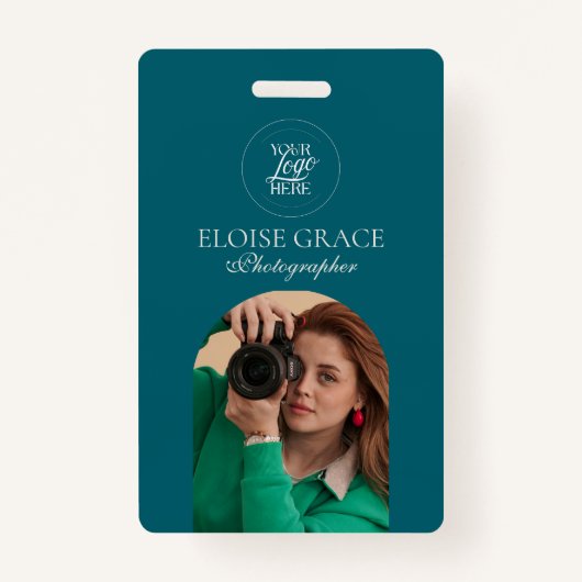 Turquoise Modern Logo Photo Photographer Badge バッジ (正面)