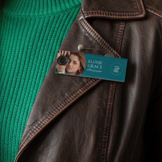 Turquoise Modern Logo Photo Photographer Name Tag 名札