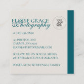 Turquoise Modern Photography 3 Photo Square スクエア名刺 (裏面)