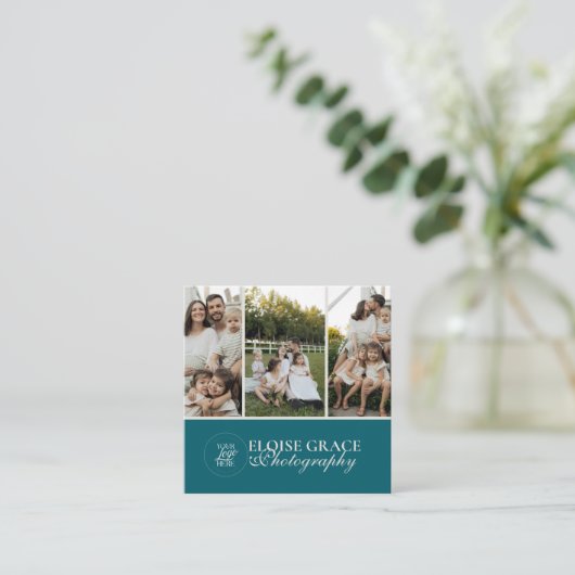 Turquoise Modern Photography 3 Photo Square スクエア名刺 (スタンド正面)