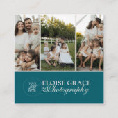 Turquoise Modern Photography 3 Photo Square スクエア名刺 (正面)