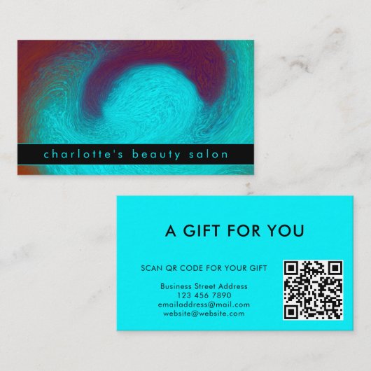 Turquoise Modern Unique Custom QR Code Gift Card 名刺 (正面/裏面)