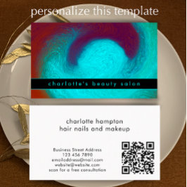 Turquoise Modern Unique Hair Nail Salon Custom 名刺
