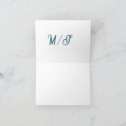 Turquoise monogram wedding couple name simple styl サンキューカード (内部)
