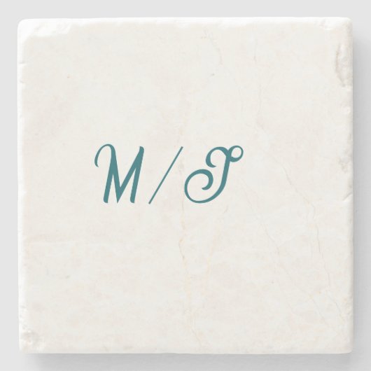 Turquoise monogram wedding couple name simple styl ストーンコースター (正面)