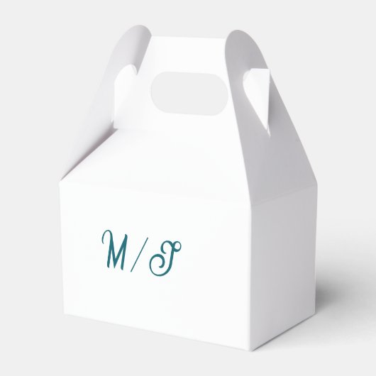 Turquoise monogram wedding couple name simple styl フェイバーボックス (正面サイド)
