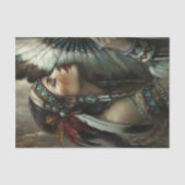 Turquoise Native Woman Fan Decoupage 薄葉紙 (正面)