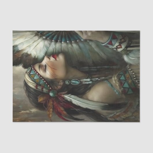 Turquoise Native Woman Fan Decoupage 薄葉紙 (正面)