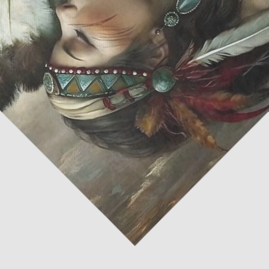 Turquoise Native Woman Fan Decoupage 薄葉紙 (詳細)