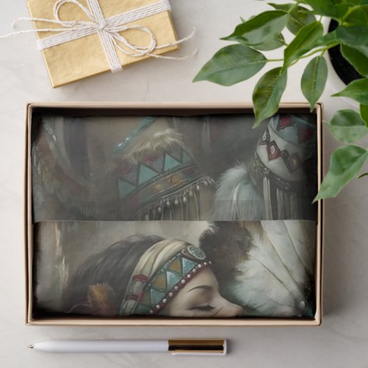 Turquoise Native Woman Fan Decoupage 薄葉紙 (ギフト)