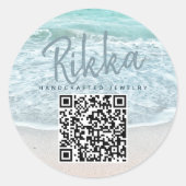 Turquoise Ocean Beach Handmade Jewelry QR Code ラウンドシール (正面)