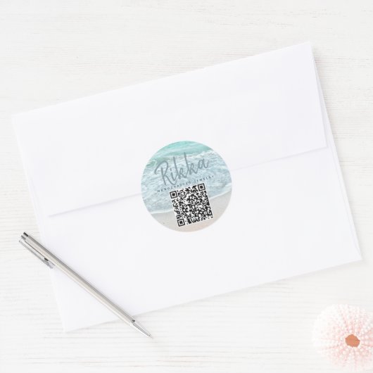 Turquoise Ocean Beach Handmade Jewelry QR Code ラウンドシール (封筒)