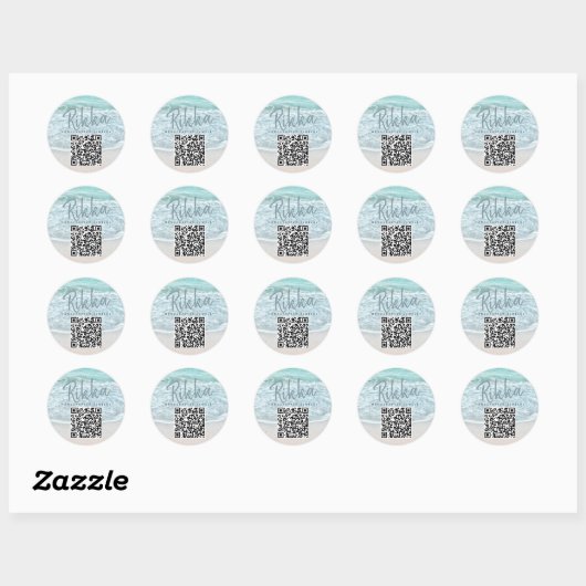 Turquoise Ocean Beach Handmade Jewelry QR Code ラウンドシール (シート)