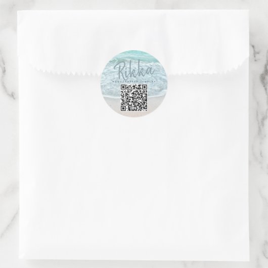 Turquoise Ocean Beach Handmade Jewelry QR Code ラウンドシール (バッグ)
