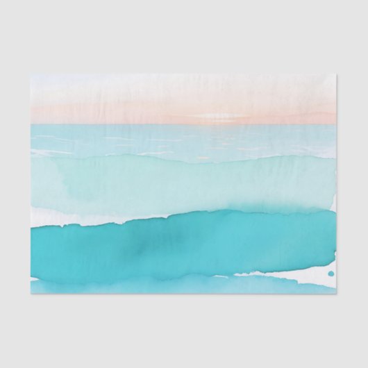 Turquoise Ocean Watercolor Sunset 薄葉紙 (正面)