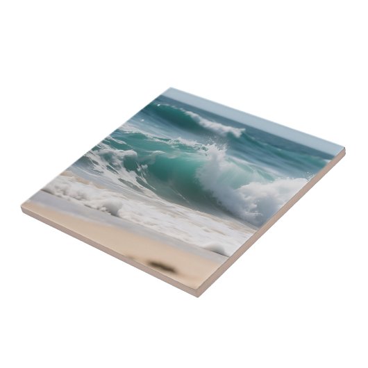 Turquoise Ocean Wave Crashing Shore タイル (側面)