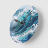 Turquoise Ocean Wave Golden Swirl ラウンド壁時計 (傾斜)