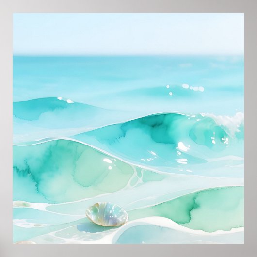 Turquoise Ocean Wave Seashell ポスター (正面)