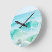 Turquoise Ocean Wave Seashell ラウンド壁時計 (傾斜)