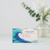 Turquoise Ocean Wave Stained Glass Business Card 名刺 (スタンド正面)