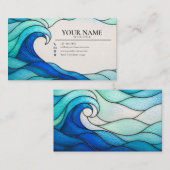 Turquoise Ocean Wave Stained Glass Business Card 名刺 (正面/裏面)