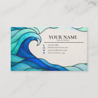 Turquoise Ocean Wave Stained Glass Business Card 名刺